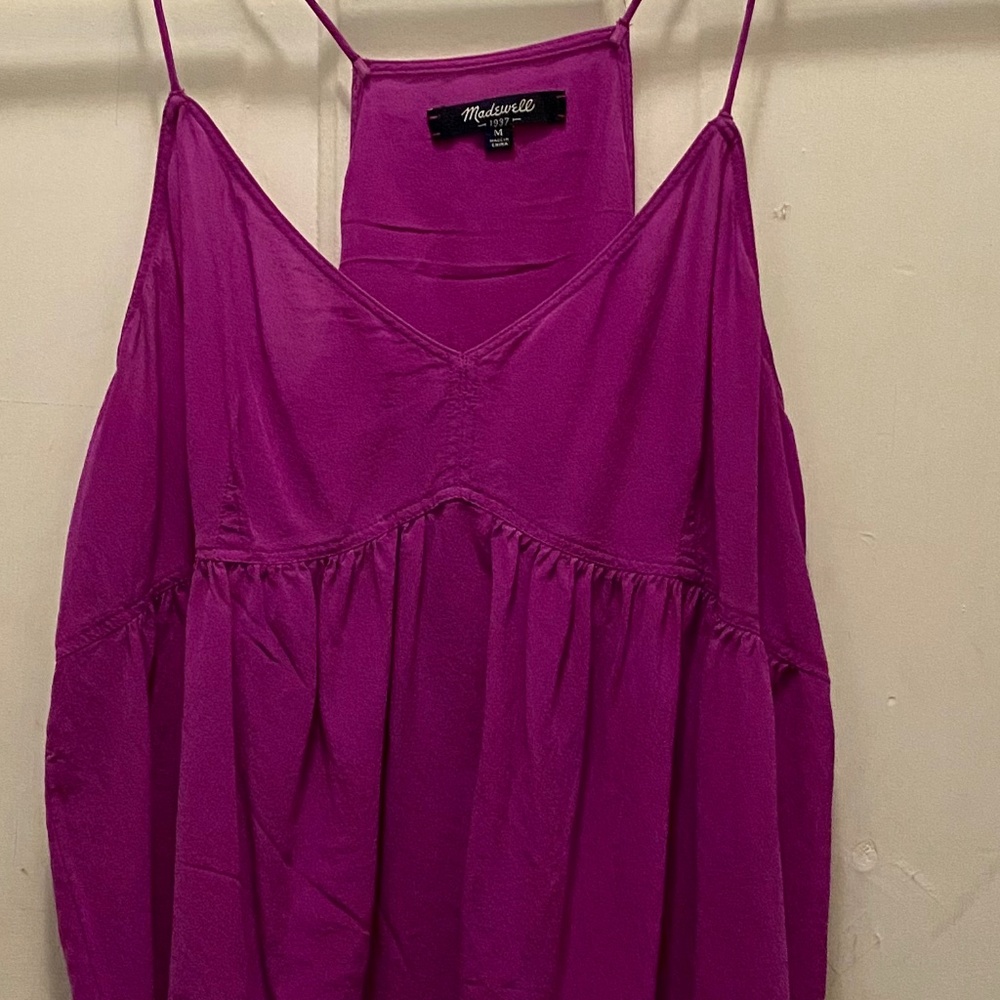 Madewell Silk Racerback Tank Top in Fuchsia